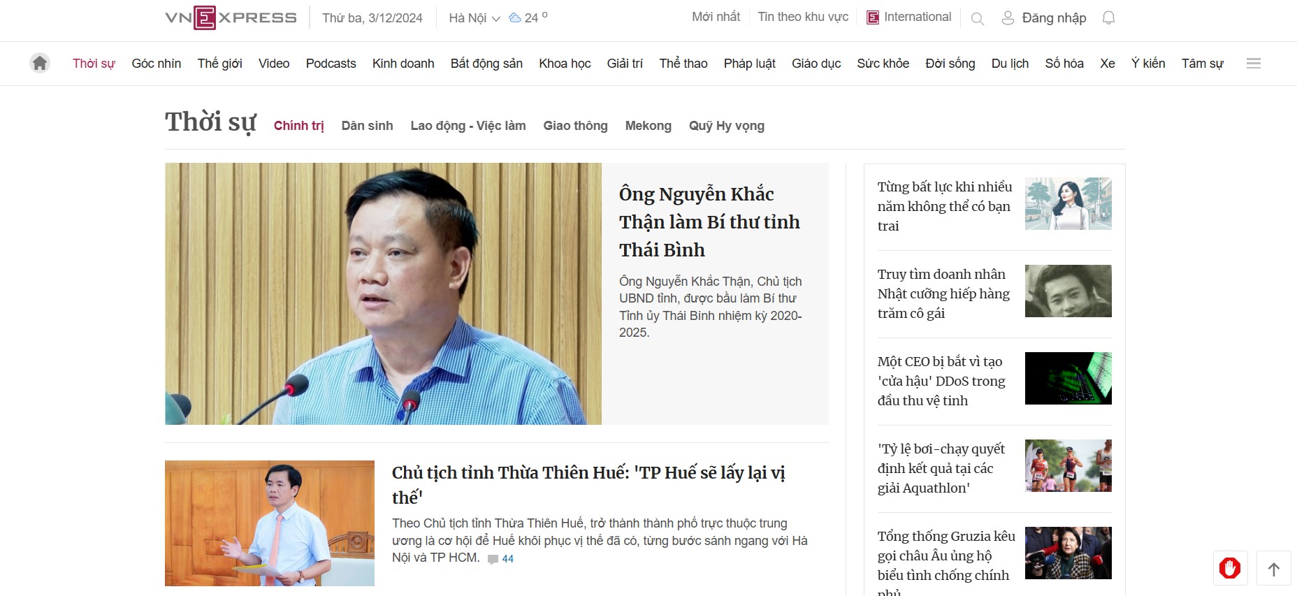Mẫu website chính trị Vnexpress