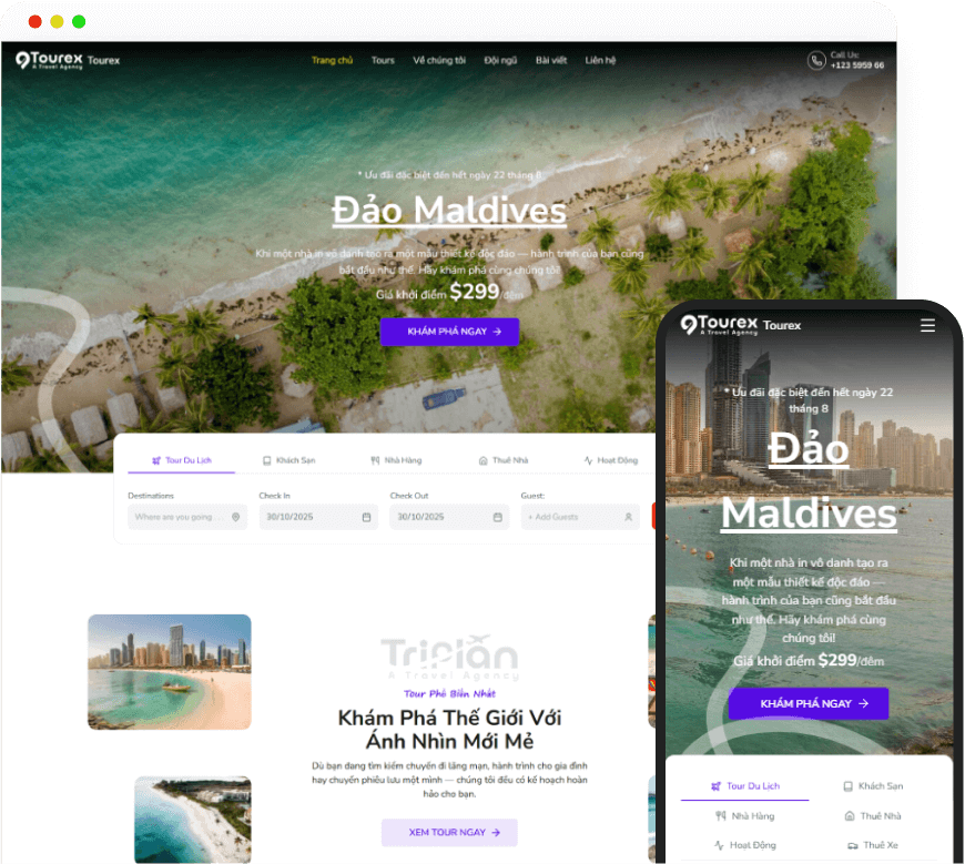 Mẫu website du lịch lữ hành bán tour